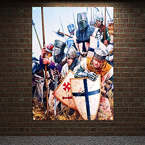 Freimaurer-Flagge, Tempelritter, Order, Poster, Vintage-Druck, Gemälde, mittelalterliche Krieger, Rüstung, Banner aus Polyester, zum Aufhängen, 96 x 144 cm