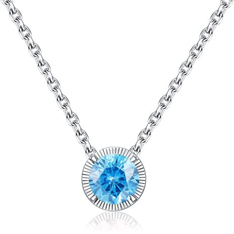 Qings Halskette Damen Rounde Form Ketten Geburtsstein Kette 925 Sterling Silber Tansanit Zirkon Edelstein Nickelfrei Modeschmuck Geschenke für Mama Freundin Frau