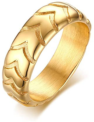 Banemi Verlobungsring Edelstahl Paar, Boho Rings Edelstahl Oro Textura de Llanta Hypoallergen Partnerringe Valentinstagsgeschenk Größe 54 (17.2)