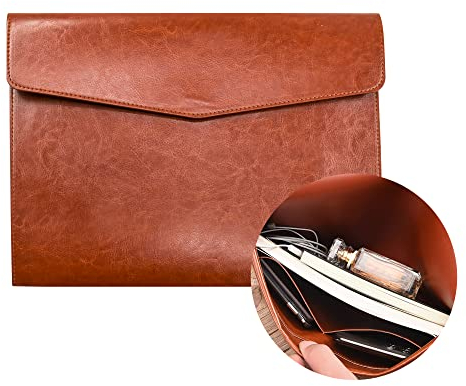 VANRA Aktenordner, Organizer, PU-Leder, Dokumentenhalter, Projekttaschen mit Magnetverschluss, Knopf und Innentasche, für A4-Papier (braun)