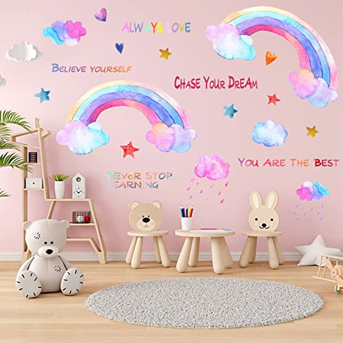 KAMEUN Regenbogen Wandaufkleber, Große Regenbogen Wolken Wandsticker Kinderzimmer Mädchen, Wandaufkleber Kinderzimmer, Wandtattoo Mädchenzimmer für Baby Zimmer Dekoration