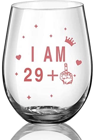 JUWNMANT Stemless Wine Glass 30st Birthday Gift Anniversary Wine Glass Men and Women 30st Birthday Party Wedding Anniversary Decoration, 17oz(I AM 29+1)