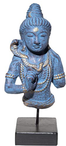 NaRoom Statua di Shiva ca. 40 cm di pietra lavica sabbia miscela di pietra blu oro | Divinità indù Signore scultura serpente serpente mezzaluna figura di luna Ganesha padre massiccio