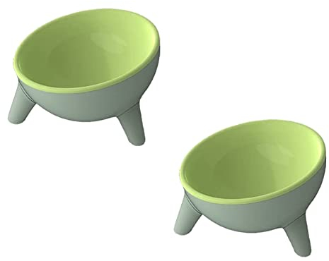 Raised Cat Bowls, Tilted 15° - 2PCS Green Elevated Cat Food & Water Dishes