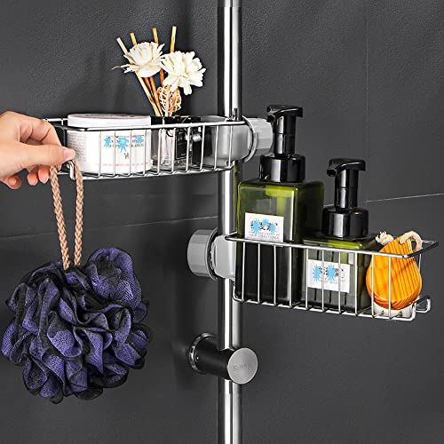 SHBaizoy Lot de 2 Etagère Douche,Panier de Douche Étagère de Salle de Bain sans Perçage,Étagères de Salle de Bain,pour Salle de Bain/Cuisine (Acier Inoxydable)