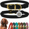BRONZEDOG Hundehalsband aus gerolltem Leder mit QR-ID-Tag, verstellbar, weiche runde Halsbänder für kleine, mittelgroße und große Hunde, Welpen, Katzen (Schwarze Nacht, 40-48 cm)
