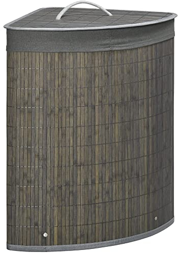 HOMCOM Panier à linge en bambou d'angle 55L avec couvercle et sac amovible 38 x 38 x 57 cm naturel