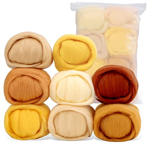 Filzwolle Set 80g mit 8 Farben - Wolle Roving Starter Kit für DIY Handwerk & Bastelprojekte - Inkl. Zubehör für Anfänger, Herbstdekoration & Wollfilzen