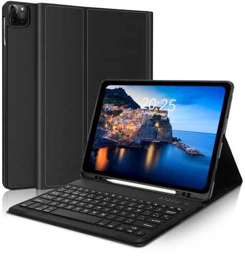 FOGARI Teclado Funda para iPad Pro 12.9 6ª 2022 /5ª 2021/4ª 2020/3ª Gen 2018, Estuche Portátil Delgado con Portalápices, Español Teclado Desmontable Inalámbrico, Negro