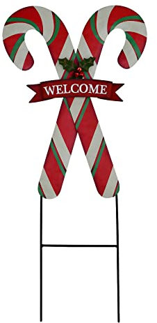 Morning View Weihnachten Zuckerstange Hofpfähle Metall Gartenstecker Dekor Willkommensschilder Hof Garten Dekorationen Winter Urlaub Rasen Ornament Xmas Decor Outdoor Veranda 70 cm hoch