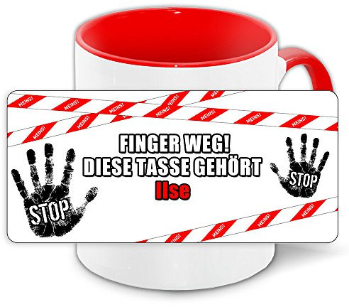Büro-Tasse mit Namen Ilse und schönem Motiv Finger weg, diese Tasse gehört .., Farbe: rot