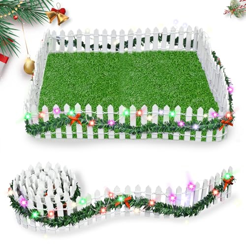 2 Stück Weihnachten Miniatur Zaun Holzzaun Mini Gartenzaun Dekorativer Gartenzaun,Weiß Mini Dekorativer Gartenzaun Weihnachten Dekorativer Zaun, Mini Weihnachtszaun Mit Lichtern .(100 cm x 5 cm)