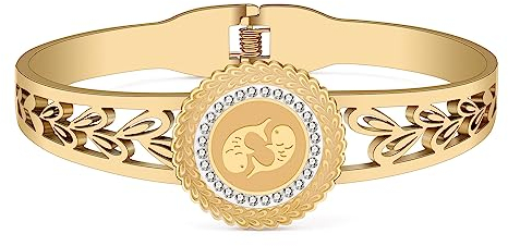 BAMAY Edelstahl 12 Sternzeichen Armband Armreif Konstellation 18K Gold Armbänder für Frauen Mädchen Charms Fische Geschenke (Vergoldet Fische Armband)