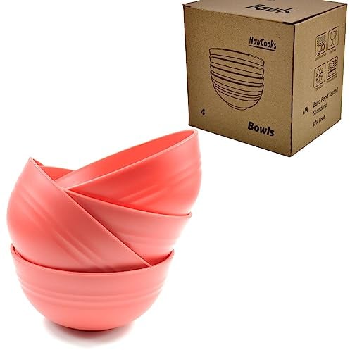 Unbreakable Cereal Bowls, Large Plastic Bowls Set of 4, EU Tested. Lightweight, Dishwasher and Microwave Safe, Ideal for Cereal, Salad, Noddle and Parties (Red, Single)