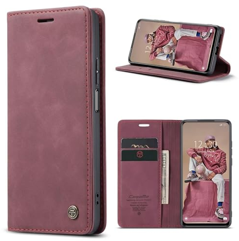 GoodcAcy Handyhülle für OnePlus 8T Hülle Premium Lederhülle Klappbar Flip Case Tasche Magnet Kartenfach Standfunktion Schutzhülle für OnePlus 8T - Weinrot