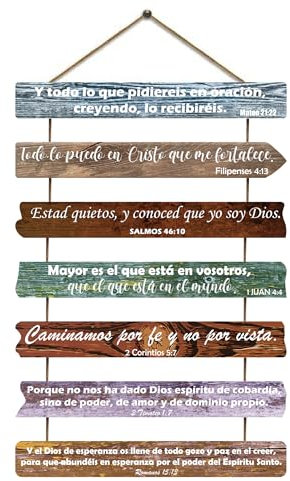 1step2dream Regalo cristiano español, versículos bíblicos de madera rústica, arte de pared para oficina, baño, dormitorio, cocina de granja, sala de estar y espacios de mujeres