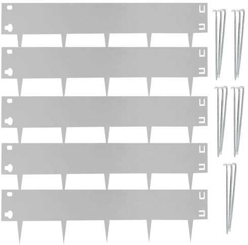 Metal Lawn Edging, 5PCS Galvanized Steel Garden Edging Border, 107CM L x 10CM H Flexible Bendable Steel Landscape Eding with Sharp Edges for Yard Flower Bed Grass Edging