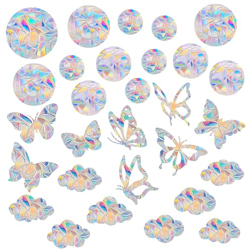 29 Stück Prisma Fensteraufkleber, Suncatcher Sticker Fensterfolie Regenbogen, Fensteraufkleber Vogelschutz für Glasscheiben Geeignet für Fensteraufprallschutz