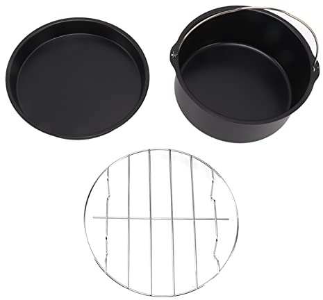 Tissting 3 Pcs Accessori Friggitrice ad Aria, 18cm Antiaderente Barile per Torta Friggitrice ad Aria Teglia per Pizza Acciaio Inossidabile Griglia per Friggitrice ad Aria Strumenti da per Cucina