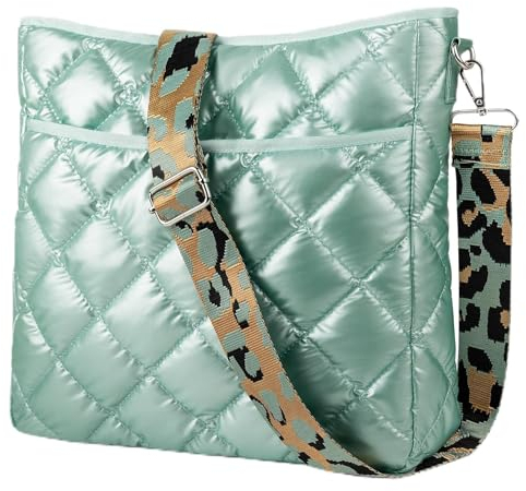 Lychii Gesteppte Tote Tasche, Umhängetasche Schultertasche Handtasche, Puffer Tote Bag - Daunen-Baumwolle(30 * 6 * 30cm), Grün