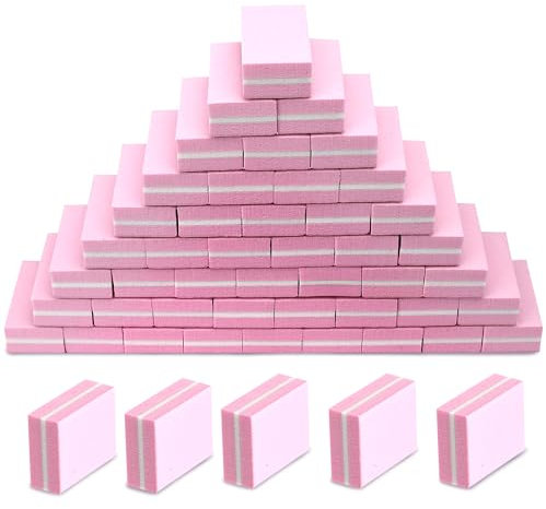 SALVMARY Mini Nail Buffer Blocks, 100/180 Grit Sponge Buffing Sanding Block File for Natural Gel Acrylic Nails Manicure Tools Set 50 Pcs, Pink