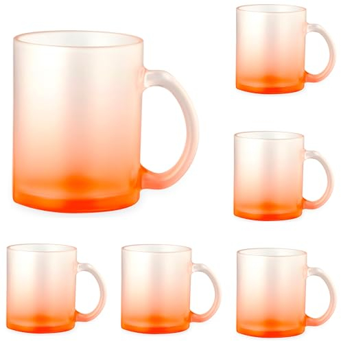 noTrash2003 Set Kaffeetassen Kaffeepott Haferl Teeglas Henkel bruchsicheres Borosilikatglas satiniert mattiert - fröhliche Farbverläufen je 350 mL buntes 5er Set oder farbreinem 6er Set (6 x Orange)