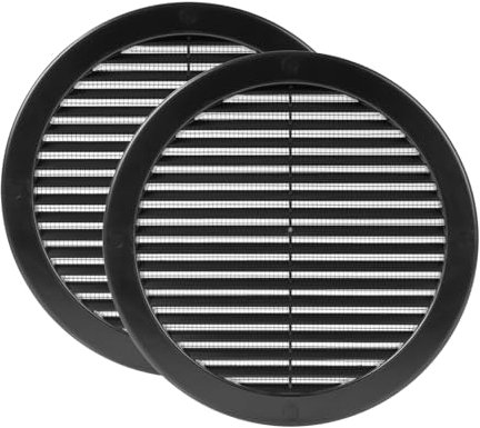 Vent Systems Ø200 mm 2 Stück Schwarze Lüftungsabdeckung – Runde Lüftungsschlitze mit Flansch – Gitterabdeckung – Integrierter Insektenschutz – HVAC-Lüftungsöffnungen für Badezimmer, Heimbüro, Küch