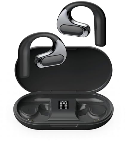 Holiper Open Ear Kopfhörer Bluetooth, Toller Klang, Kabellos Kopfhörer Offen Ohr, 54 Stunden Spielzeit, Wireless Earbuds Headphones with Mikrofon, wasserdichte Sport Kopfhörer mit Bügel, Black