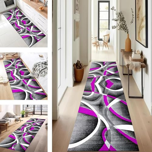 SUCERU Teppich Läufer Flur Küche rutschfest waschbar Teppichläufer Lang 50X150CM Rosa Grau Modern Design Meterware Korridor Tepiche Esszimmer Schlafzimmer Wohnzimmer Schmutzfangmatte