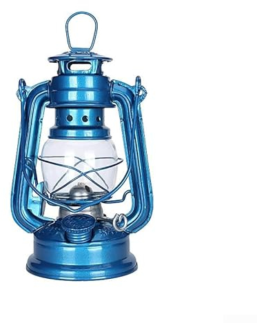 Linterna de tormenta vintage, lámpara de aceite, lámpara de combustión, lámparas de queroseno retro, lámpara de aceite portátil, linternas de mesa, para el hogar, jardín, camping (azul claro-19 cm)
