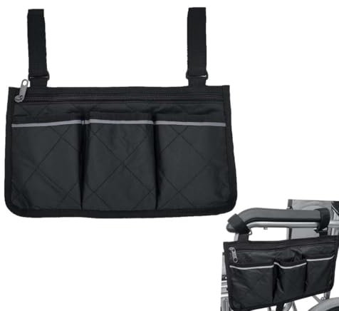 UEAVOID Rollstuhltasche Armlehne Rollstuhlaufbewahrungstasche mit 3 Fächern Reflektierenden Armlehnentasche für Rollstühle Kinderwagen