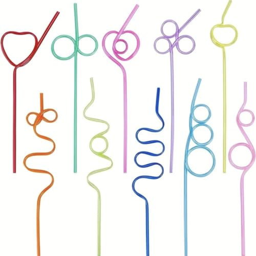 10 Pcs Assorted Colourful Plastic Squiggle Straws Fun Bendy Straws for Parties & Everyday Use Crazy Straws Silly Straws Curly Straws for Kids Adults Fun Cocktail Straws Party Decorations