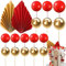 Xsstarmi 28 Pack Paper Palm Fan Cake Topper Balls Cake Pick for Baby Shower Wedding Bridal Shower Birthday Party Cake Decorations Supplies Gold Red