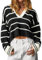 Imily Bela Jersey de punto para mujer, cuello de pico, a rayas, cuello de polo, Negro , M