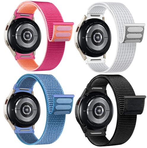 4 Pcs Ein Klick Nylon Armbänder für Samsung Galaxy Watch 7 6 5 4 FE Armband 40mm 44mm/6&4 Classic 43mm 47mm 42mm 46mm/5 Pro 45mm Herren Damen,Sport Loop Klettverschluss Band für Samsung Watch 6 4 7 5
