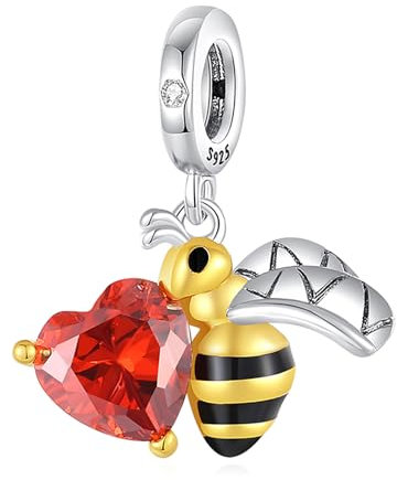 Doyafer 925 Sterling Silber Hardworking Biene Anhänger Charm mit Rubin für Frauen Armband, Urlaub Geburtstagsgeschenke für Freunde und Familie, Diy Armband Charm Jeweller