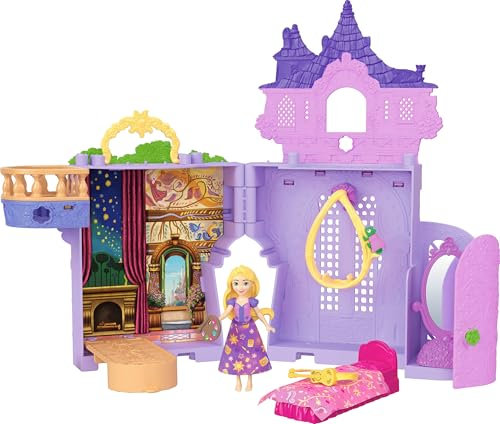 Mattel Disney Princess Spielzeug, Rapunzel Storytime Stackers Puppenhaus-Turm mit Kleiner Rapunzel-Puppe,1 Pascal-Figur und 7 Zubehörteilen, inspiriert vom Disney Film,JDP61