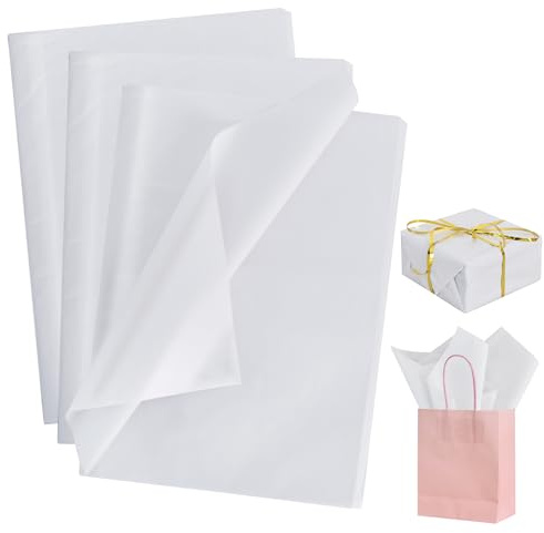 RIBBOOO 100 weiße Geschenkpapiere, 50 cm x 30 cm, große Kapazität, Geschenkpapier für Valentinstag, Hochzeit, Geburtstag, Abschlussfeier, DIY, handgefertigtes Geschenkpapier