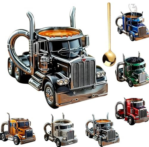 ycahowa Tasse À Café Big Rig Fabriquée À La Main – Design Unique Semi-camion Avec Poignées De Tuyau D'échappement – Cadeau Parfait For Les Amateurs Camions – Tasse À Café Réaliste(Black)