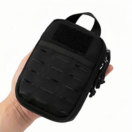 Dotacty Mini Pocket Organizer for Men EDC Gear Storage Pouch Belt/MOLLE-Compatible 6 x 4 x 1.5 Micro Nylon Bag for Multitools Flashlight Knife Pen Field Notebook (Black, 6 x 4 x 1.5)