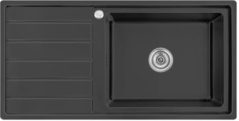 Omeere, Fregadero empotrable con lavabo grande, 100 x 50 x 40 cm, acero inoxidable 304, grosor de material 0,9 mm, rectangular, 1 cuenco, escurridor R20 (escurridor izquierdo – negro)