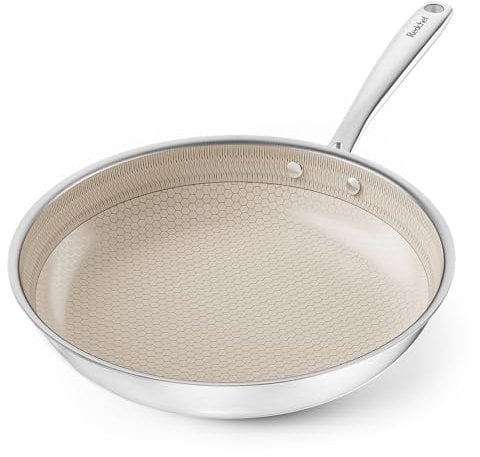 Redchef Nonstick Frying Pan,28cm Hybrid Ceramic Non Stick Saute Pan,11 Cooking Skillet with Stay Cool Handle, All Stovetops (Gas,Electric/Induction),Dishwasher/Oven Safe,PFAS Free (Beige)