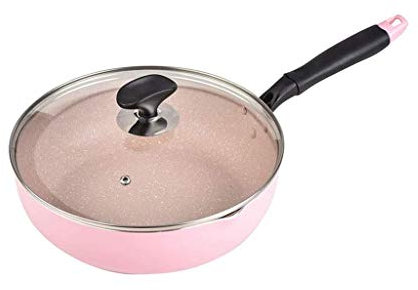 CHCWR Pot, Pink Frying Pan - Pan, Handle Frying Pan with Glass Lid, Cookware