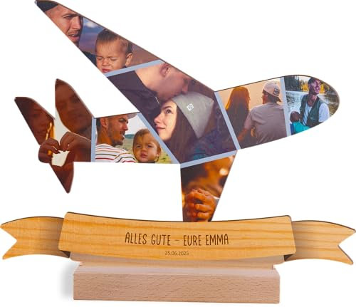 Flugzeug Geschenk personalisiert - Foto Holzbild opt. mit Sockel - Geschenk für Piloten, Luftfahrt Deko, Jet Geburtstagsgeschenk, Reiseenthusiasten, Fotogeschenk für Flugbegeisterte