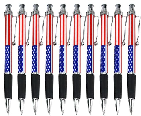 NUOBESTY Lot de 10 stylos à bille rétractables avec drapeau patriotique – Stylos décoratifs pour bureau, école, événements et fête nationale du 4 juillet