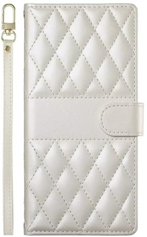 for iPhone 14 Pro Case, Shockproof Premium Leather Folio Cover Magnetic Closure Protection Book Design Wallet Flip with Card Slots Kickstand for iPhone 14 Pro Phone Case off-white