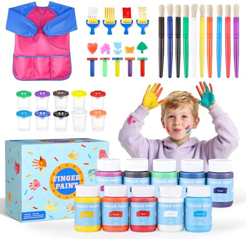 TMOL Fingerfarben Kinder ungiftig, 10 Farben Fingerfarben Set in Dosen (je 60ml), waschbare Fingermalfarben für Kinder ungiftig, Kindersicheres Fingermalset, Fingerfarbe für Kinder zum Malen