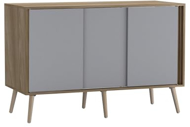 URBNLIVING 3-Door Sliding Sideboard Cabinet with Wooden Legs, Modern Cupboard, Credenza for Living Room, Dining Room or Office, Storage Organizer with Stylish Sliding Doors, Mix & Match Colour Combos