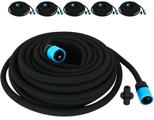 BURI 6x Perlschläuche 15m – Bewässerungsschlauch mit Anschlussarmatur | Mikrobewässerung für Garten, Beete & Gewächshaus | Wassersparend & kürzbar | Ø 1,8 cm schwarz