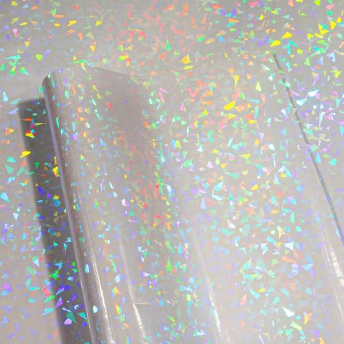 LACHEERY Pellicola Olografica Glitter con Motivo Vetro Carta Olografica Adesiva Trasparente 40cm x 700cm Vinile Permanente Impermeabile Pellicola Adesiva Colorata Lucido per DIY Regalo Decorazione